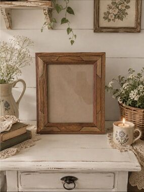 Vintage Rustic Oak Wood Farmhouse Picture Frame 7x9” Cottagecore Decor